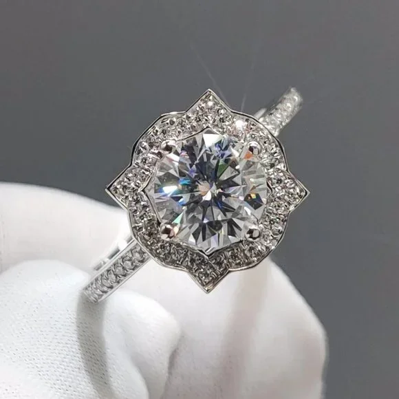 Certified 1ct. t.w. Moissanite Diamond Vinatge Halo Wedding Engagement Ring NEW - Picture 4 of 13